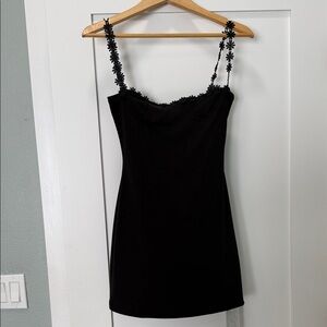 Little Black Dress with Floral Straps